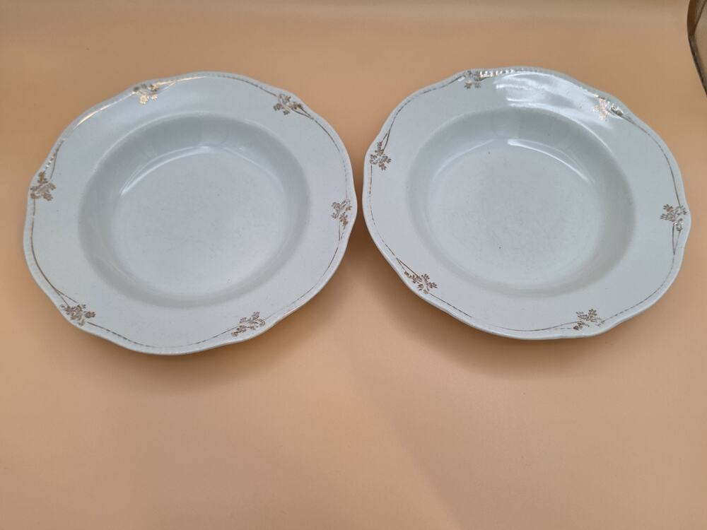 Vintage Wood & Sons England Soup Bowls Set of 2 8.5" Gold Floral Scalloped